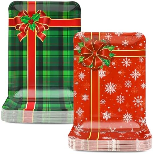 50 Count Christmas Disposable Plates with Gift Box Design