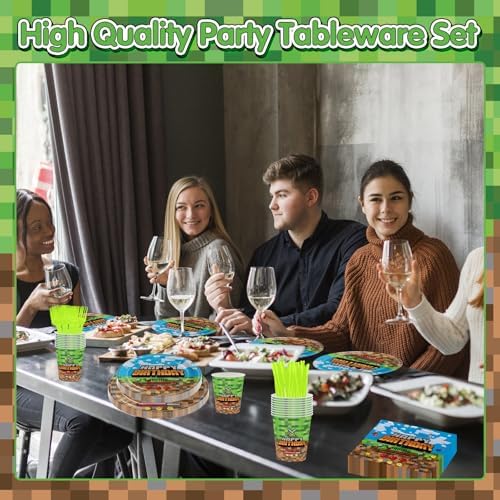 Pixel Game Birthday Party Tableware Set 120PCS