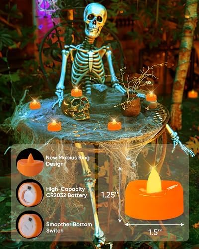 Merrynights Halloween Flameless Candles 24-Pack Orange Tea Lights LED Battery Operated