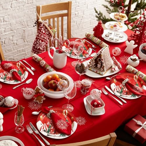 AFZMON 50 Pack Red Reindeer Christmas Plates