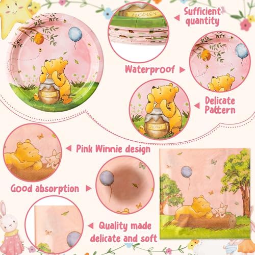 Pink Winnie Party Tableware 96PCS Disposable Set