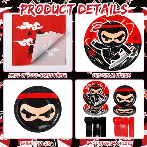 Gejoy 96 Pcs Ninja Birthday Party Tableware Kit