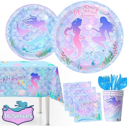 Mermaid Party Supplies Set 113pcs for 16 Guests