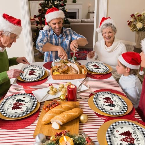 50 Count Christmas Buffalo Plaid Oval Paper Plates 11x9 Inch Party Supplies