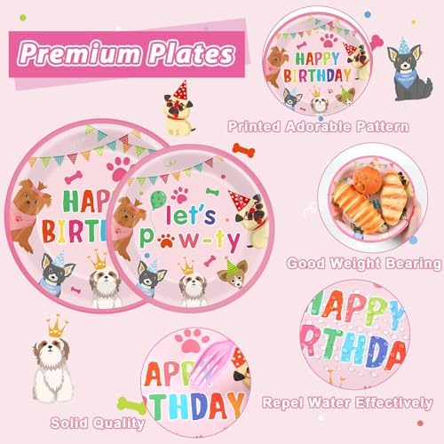200Pcs Dog Birthday Decor Paper Plates Napkins Forks Set