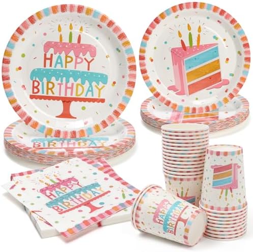 100pcs Birthday Plates Cups Napkins Set for 25 Guests