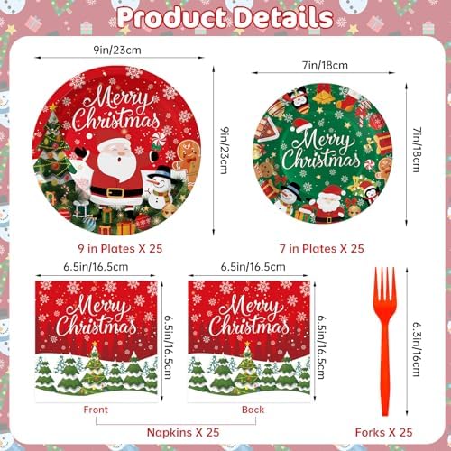 100 Pcs Christmas Plates and Napkins Set - Winter Party Decor