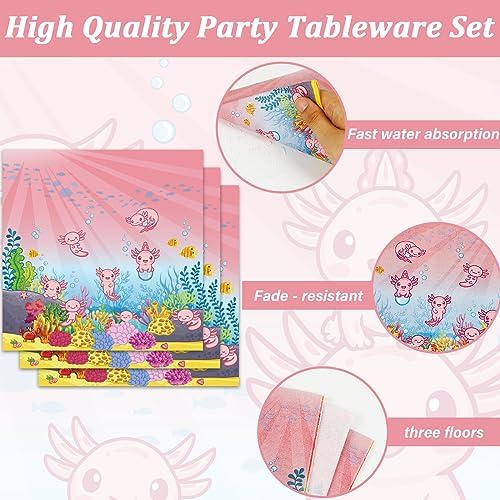 96pcs Pink Axolotl Plates Napkins Party Set for 24 Guests