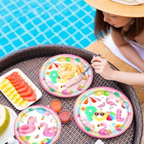 61pcs Pink Pool Party Plates Napkins Tableware