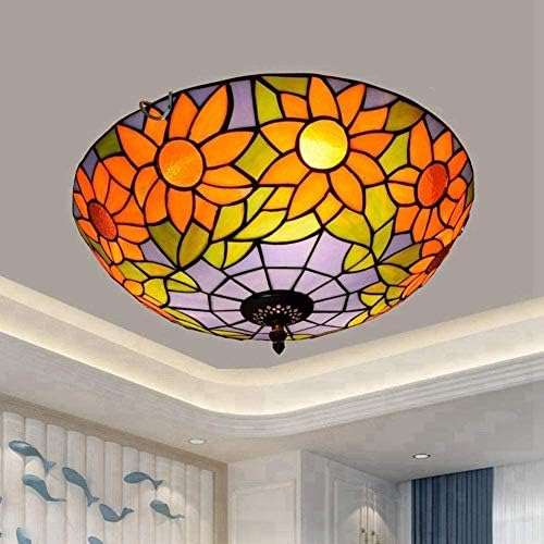 FAFACAI Blue Sunflower Tiffany Ceiling Lamp 40CM Retro Style
