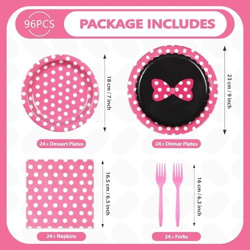 Grencian 96 Pc Pink Mouse Themed Party Plates