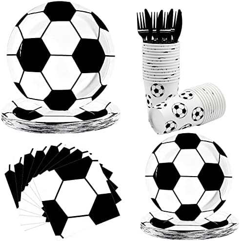 144Pcs Soccer Party Supplies Set for 24 Guests