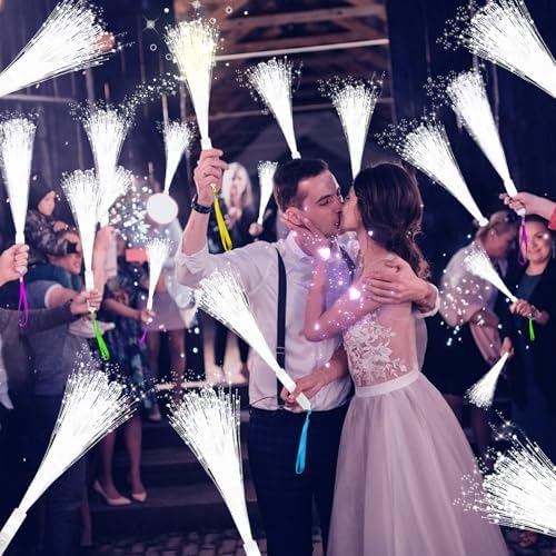 76 PCS White Fiber Optic Sticks LED Wands with 3 Light Modes