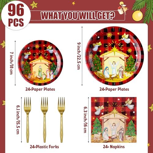 96Pcs Christmas Nativity Party Tableware Set - Serves 24
