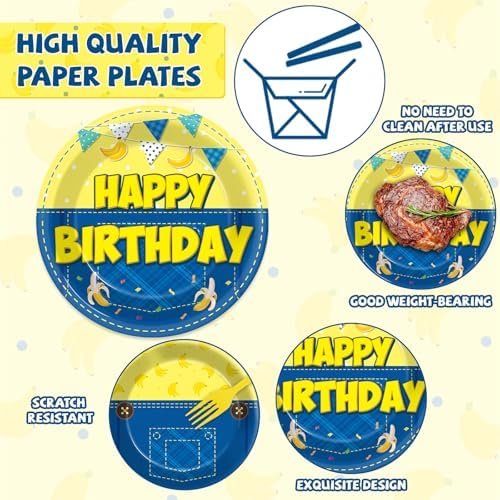 96Pcs Yellow Cartoon Plates and Napkins for Kids Birthday Party
