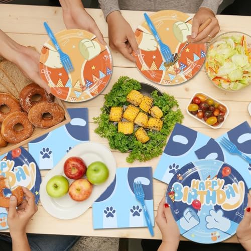50 Pcs Cartoon Blue Dog Party Tableware Set
