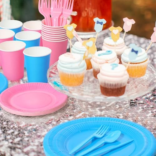Dandat 280 Piece Pink Blue Paper Plates Napkins Set