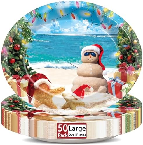 50 Pcs Tropical Christmas Oval Plates for Party