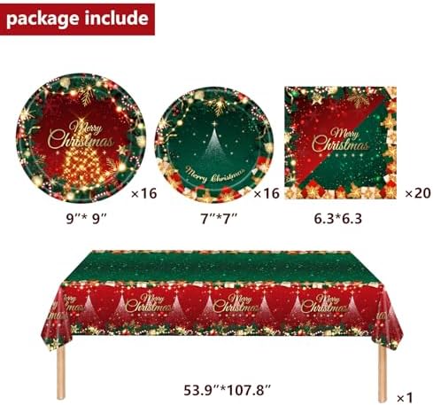 Wexifly Christmas Disposable Plates Set for 16 Guests