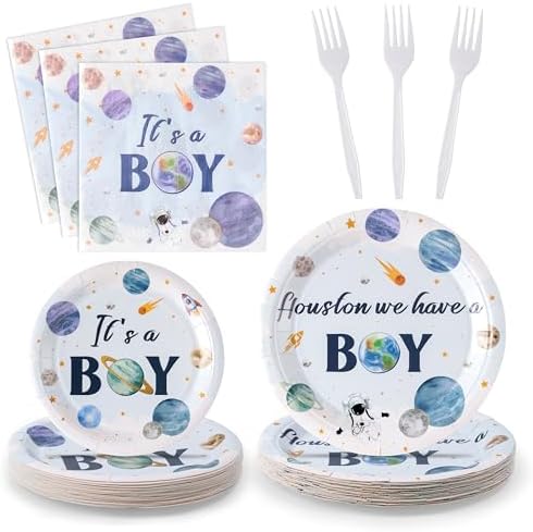 96Pcs Houston We Have A Boy Baby Shower Plates Set