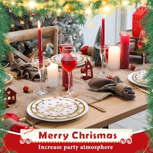 Lounsweer 96 Pcs Christmas Paper Plates and Napkins Set