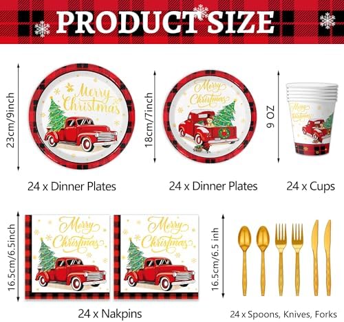Oigco Christmas Truck Dinnerware Set for 24 Guests