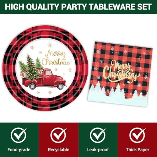 60 Pcs Christmas Party Supplies Plates and Napkins Set