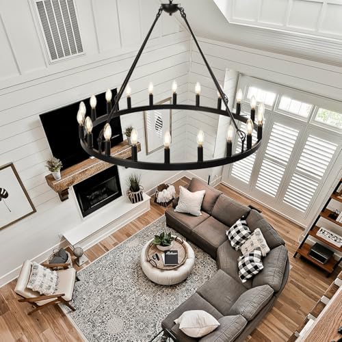 Black Wagon Wheel Chandelier 20 Light Modern Farmhouse Ceiling Light