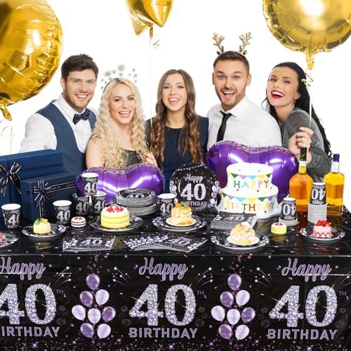 Pickmesh 202 Pcs 40th Birthday Plates Napkins Cups Tablecloth Set