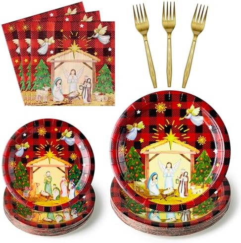 96Pcs Christmas Nativity Party Tableware Set - Serves 24