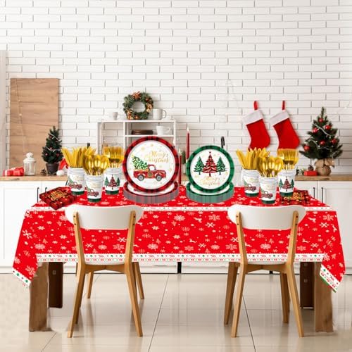 175 PCS Christmas Tree Plaid Party Plates Set for 25 Guests