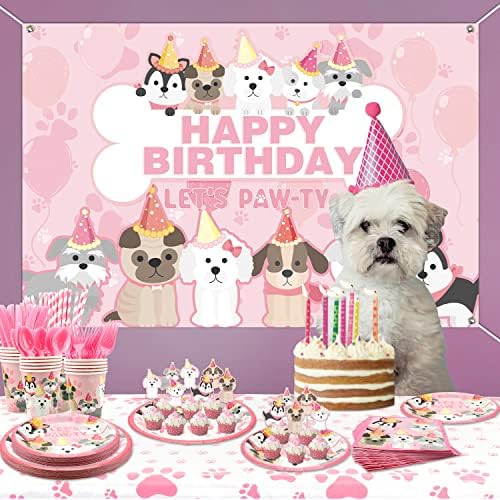 KEFAN Dog Birthday Party Supplies Kit Pink