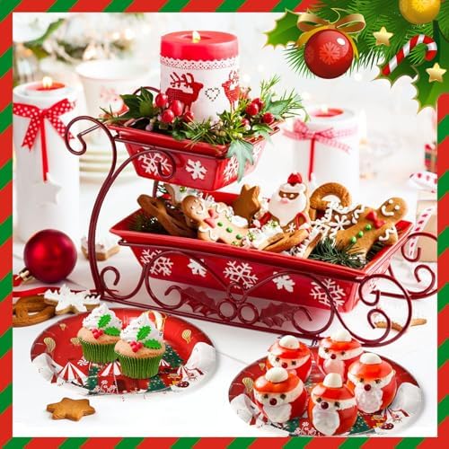 AFZMON 50 Pack Red Reindeer Christmas Plates