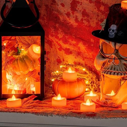 Merrynights Halloween Flameless Candles 24-Pack Orange Tea Lights LED Battery Operated