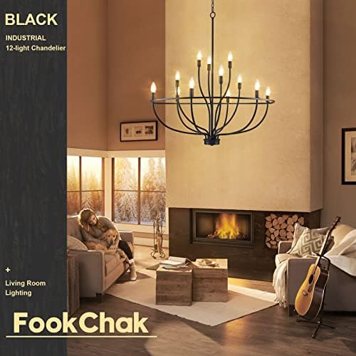 12 Light Black Chandelier - Modern Farmhouse Style