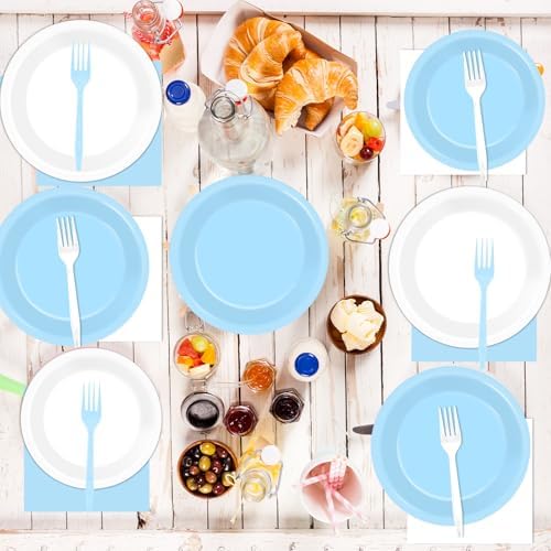 96PCS Blue and White Party Plates and Napkins Set for 24 Guests