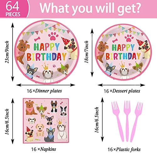 64pcs Dog Party Supplies for 16 Guests