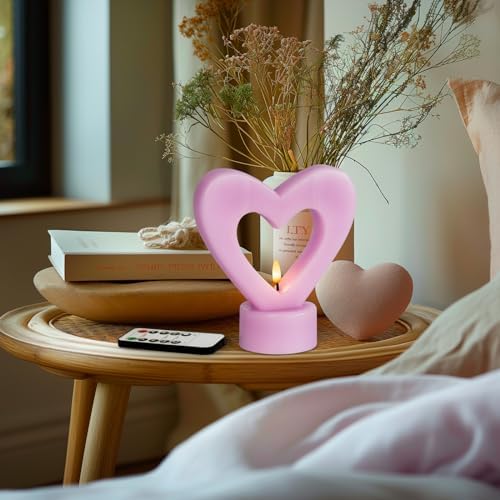Pink Heart Shape LED Candle with Remote Control