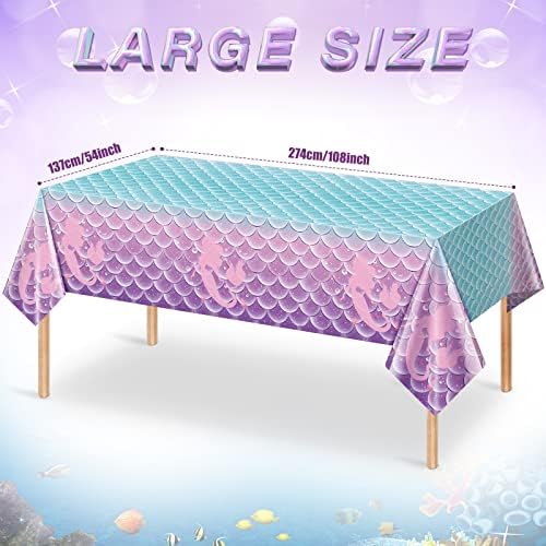 Jectivs 8Pcs Mermaid Themed Tablecloth Decorations 108x54 Inch