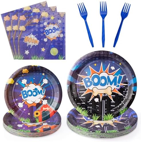 Cartoon Dog Party Plates Napkins Forks Set 24 Guests