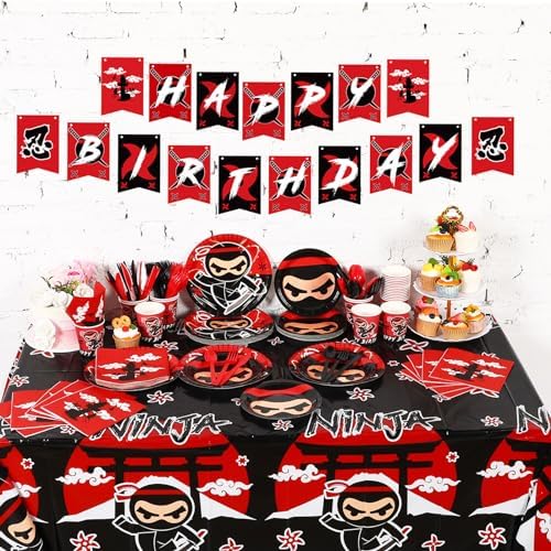 Gejoy 96 Pcs Ninja Birthday Party Tableware Kit