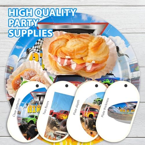 Grencian 96Pcs Monster Truck Party Plates and Napkins for Kids