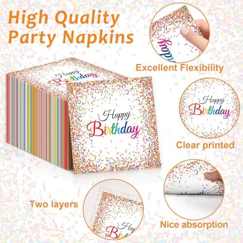 50PCS Confetti Sprinkles Plates and Napkins Birthday Party Set for 25 Guests