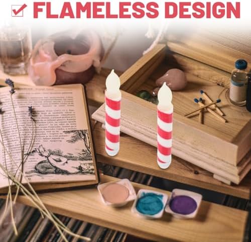 UPKOCH 6pcs Flameless Taper Candles Red White Striped LED Battery Operated