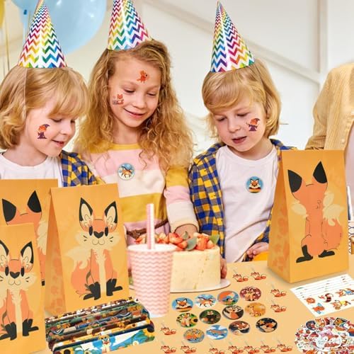 110Pcs Fox Party Favor Set with Keychains and Tattoos