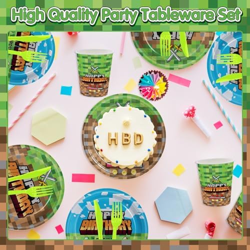 Pixel Game Birthday Party Tableware Set 120PCS