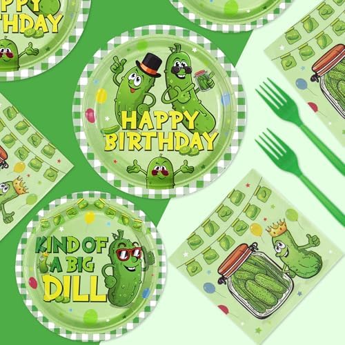 96 Pcs Funny Pickle Birthday Party Plates and Napkins Set