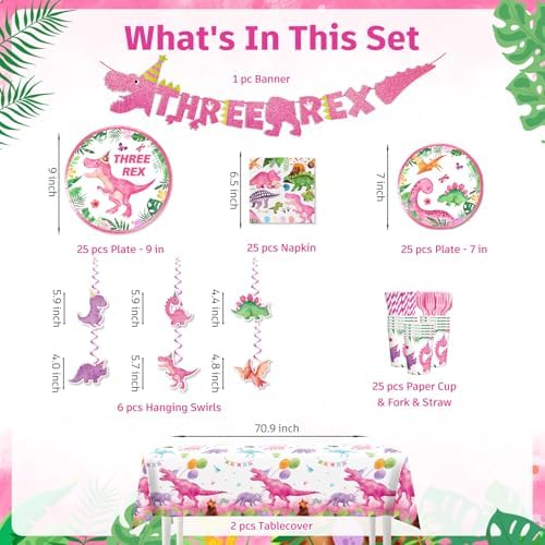 Three Rex Birthday Decorations Set for Girls