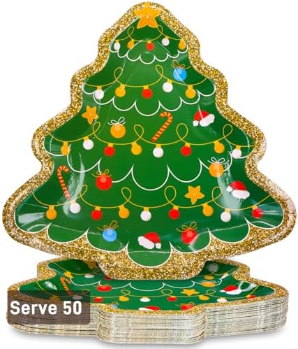 Christmas Tree Paper Plates 50 Count Large Xmas Party Plates