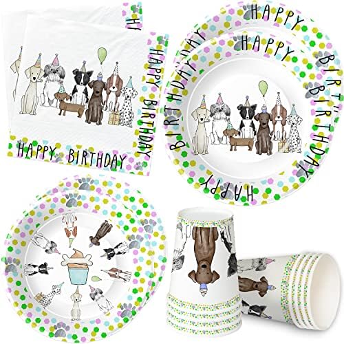 Xigejob Dog Birthday Party Plates Set Serve 24
